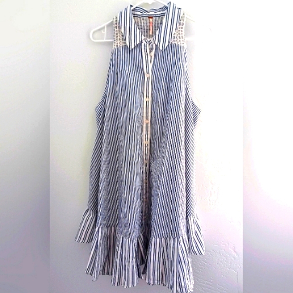 NWT Free People Striped Button-Down Ruffle Hem Dress